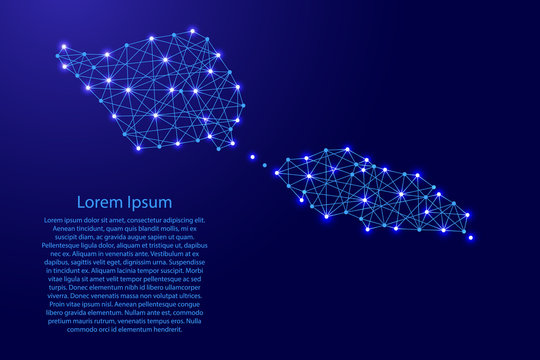 Map of Samoa from polygonal blue lines and glowing stars vector illustration