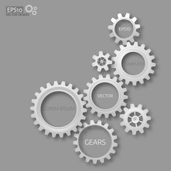 Vector illustration of realistic 3d gears on grey background.
