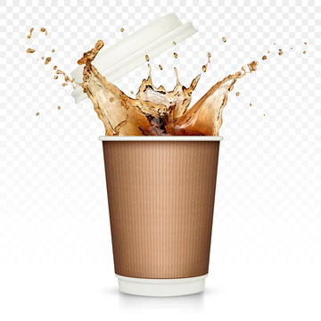 Coffee splash in paper cup isolated on transparent background