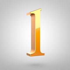 Gold letter L lowercase isolated on white background
