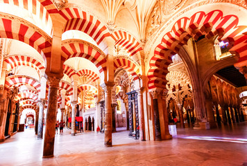 CORDOBA, SPAIN - OCTOBER 15,2012 : Interior of The Cathedral and former Great Mosque of Cordoba,...