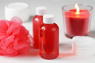 Shower gel, shampoo, washcloth, a set of Spa. Red