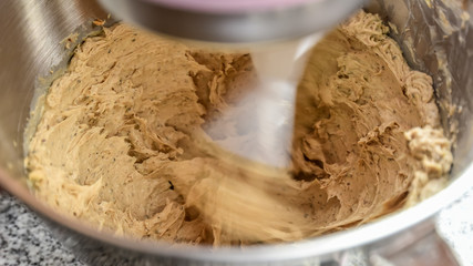 Butter and brown sugar spin in blender, Prepare for baking