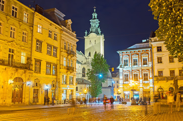 The evening Lviv city centre, Ukraine