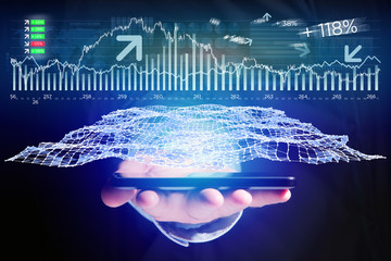 Trading forex data interface on a futuristic smartphone interface - Business concept