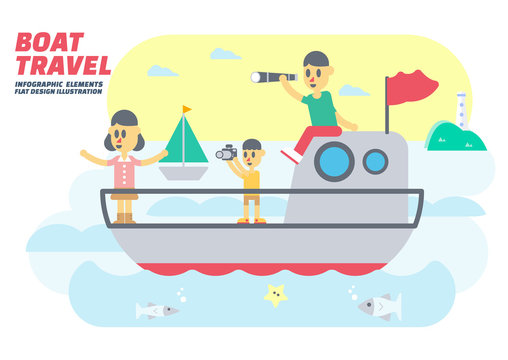Boat and sea Travel , Flat Design Elements. Vector Illustration
