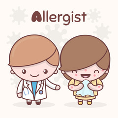 Cute chibi kawaii characters. Alphabet professions. The Letter A - Allergist.