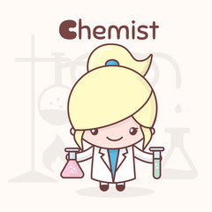 Cute chibi kawaii characters. Alphabet professions. The Letter С - Chemist.