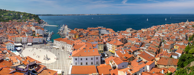 Naklejka na ściany i meble The city of Piran. Adriatic coast. Slovenia. View from above