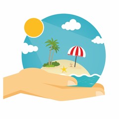 Fototapeta na wymiar Hands holding summer beach sphere/Vector image - Summer Vacation
