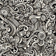 Graphic Hippie hand drawn artistic doodles seamless pattern. Mon