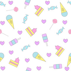 Cute sweets seamless pattern. Vector illustration.