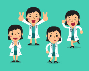 Cartoon female doctor character poses set