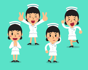 Cartoon female nurse character poses set