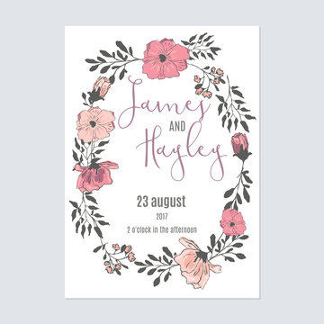 Frame of flowers with text floral wedding invitation card template vector