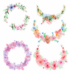 Wreath of watercolor flowers