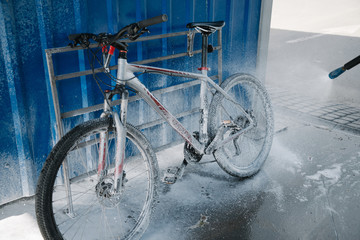 Fototapeta na wymiar bicycle washing outdoors