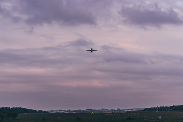 Airplane in the sunset
