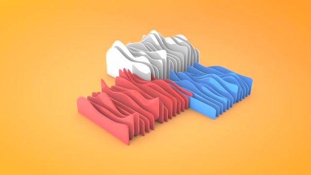 Abstract wavy shapes animation, 3D rendering movie