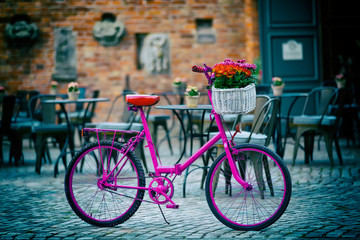 Fototapeta na wymiar pink bike standing on place