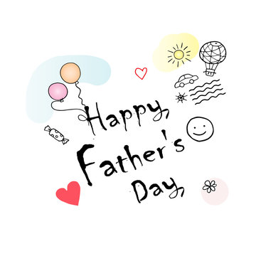 Happy father's day gift card vector. Father Day Illustration. Kids drawing picture, children's Art. Doodle style.