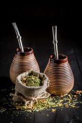 Energizing yerba mate with calabash and bombilla