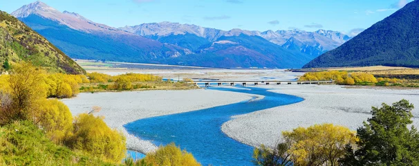 Foto auf Acrylglas Neuseeland Panoramabild der wunderschönen Landschaft des Arthur& 39 s Pass National Park im Herbst, Südinsel von Neuseeland