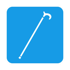 Icono plano baston en cuadrado azul