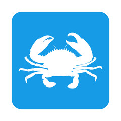 Icono plano cangrejo en cuadrado azul