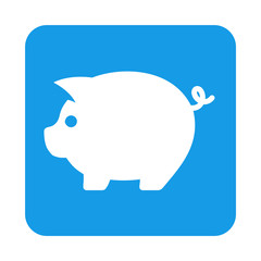 Icono plano cerdito en cuadrado azul