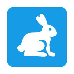 Icono plano conejo en cuadrado azul