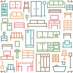 Furniture themed vector seamless outline pattern background 2