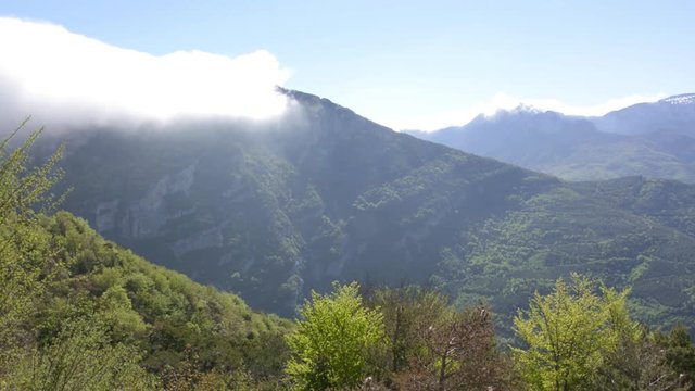 French countryside. Panoramic view of the heights of the Vercors, the marly hills and the valley Val de Drome.