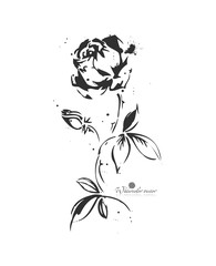 Graphic black-and-white flower hand-painted