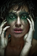 Portrait young woman in depression.Creative make-up.