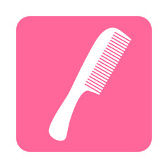 Icono plano peine con mango en cuadrado rosa