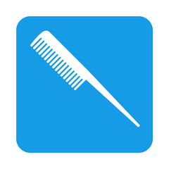 Icono plano peine con pincho en cuadrado azul