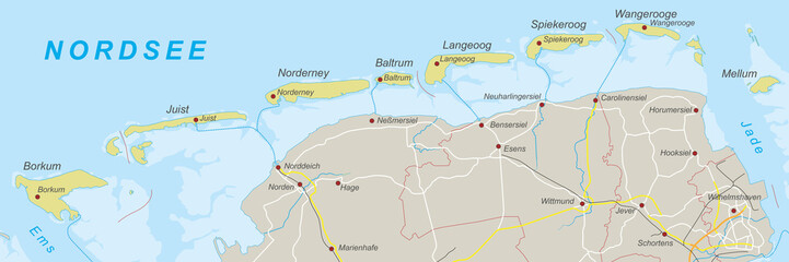 Ostfriesische Inseln - Landkarte (Grau)