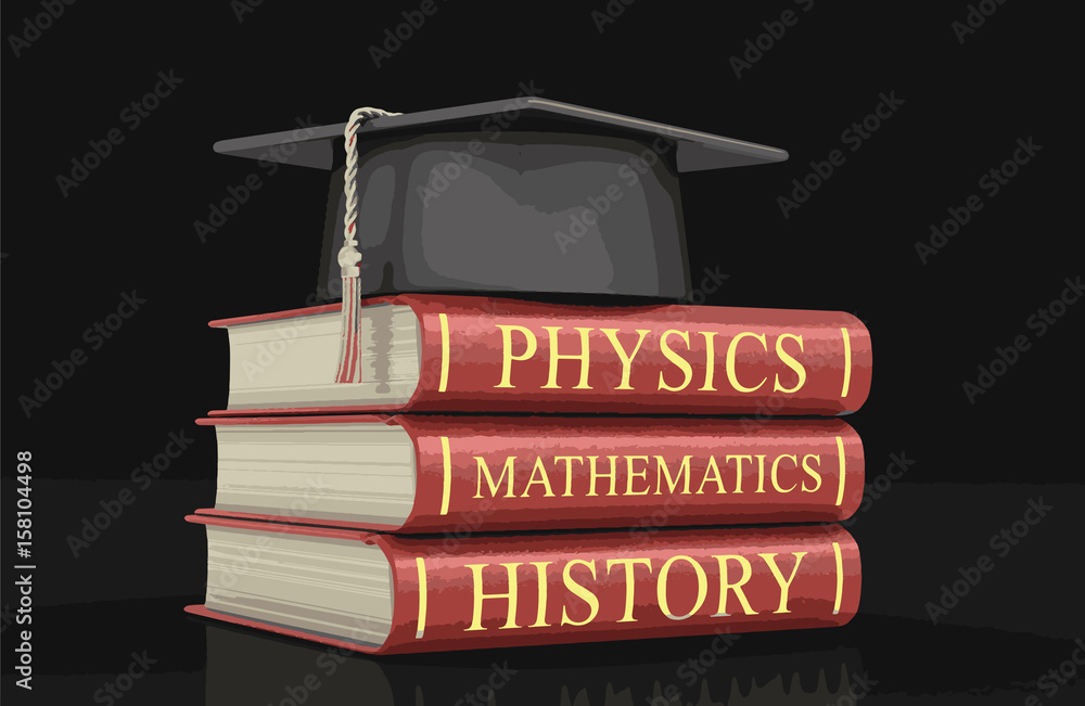 Poster graduation cap and stack of textbooks. image with clipping path