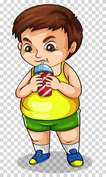 Fat Boy Drinking Soda From Cup