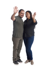 Couple Waving hand on white background