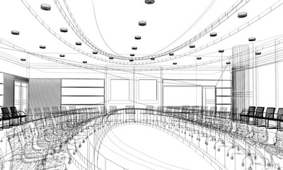 sketch design of interior conference room, 3d rendering 