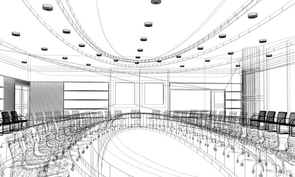 sketch design of interior conference room, 3d rendering 