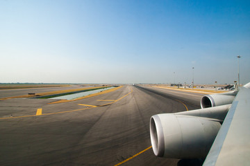 Airplane View on Taxiway Before Takeoff
