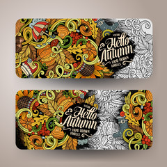 Cartoon vector hand drawn doodles Autumn banners