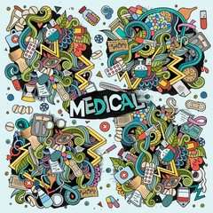 Vector cartoon set of Medical doodles designs