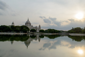 Fototapeta premium Beautiful Victoria Memorial, Kolkata , West Bengal, India, at the time of Sunset. A Historical Monument of Indian Architecture. Built to commemorate Queen Victoria's 25 years reign in India.