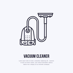 Vacuum cleaner flat line icon, logo. Vector illustration of household appliance for housework equipment shop or cleaning service.