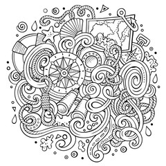 Cartoon cute doodles hand drawn nautical illustration