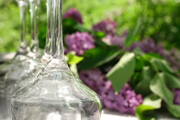 Empty wineglass on table, closeup